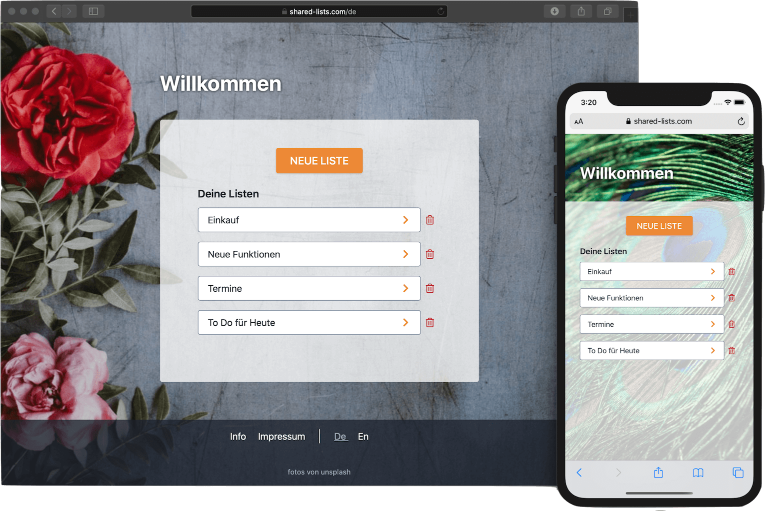 Willkommen Seite Bildschirmfoto